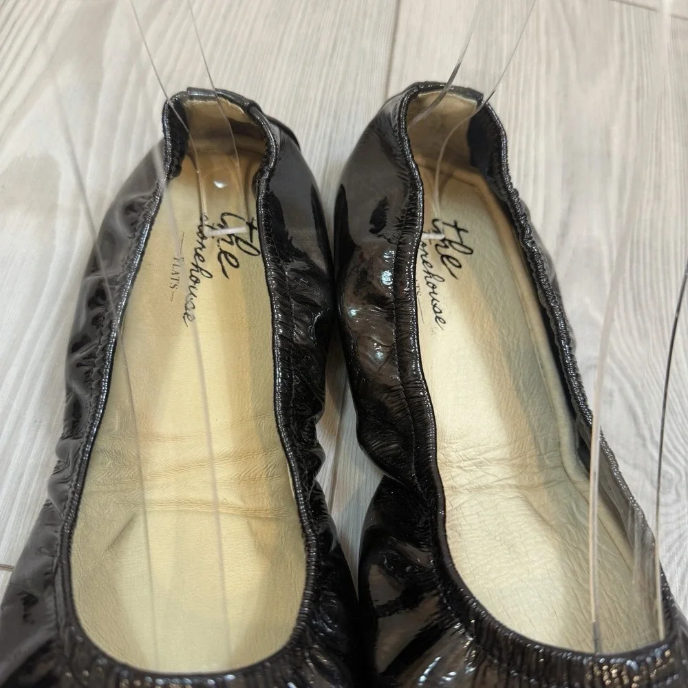 NEW The Storehouse Flats Womens 8 Foldable Leather Ballet Shoes Black Oil